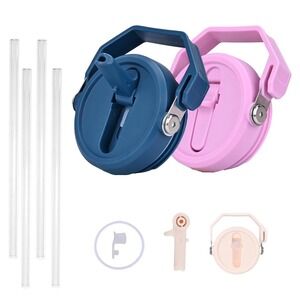 ZJT 2 Pack Flip Straw Lids for Stanley Quencher 40oz Tumbler Blue Purple Straws